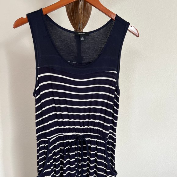Espresso Women's Size XL Navy Blue Striped Sleeveless Scoop Neck Tank Maxi Dress - Picture 4 of 10